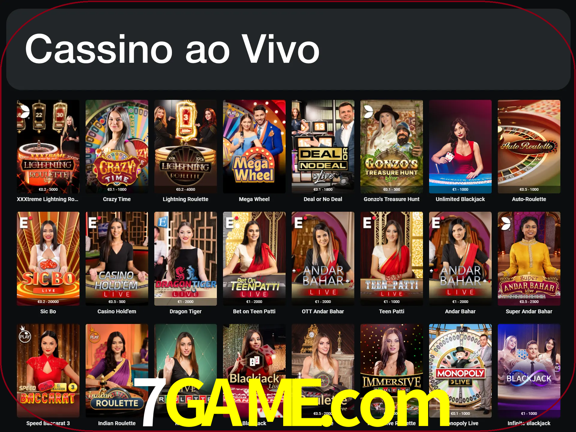 Jogue jogos de cassino com um verdadeiro dealer.