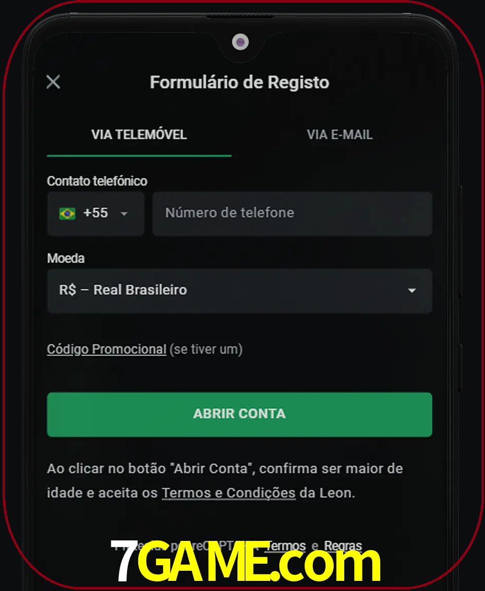 Abra o aplicativo e inicie o processo de registro.