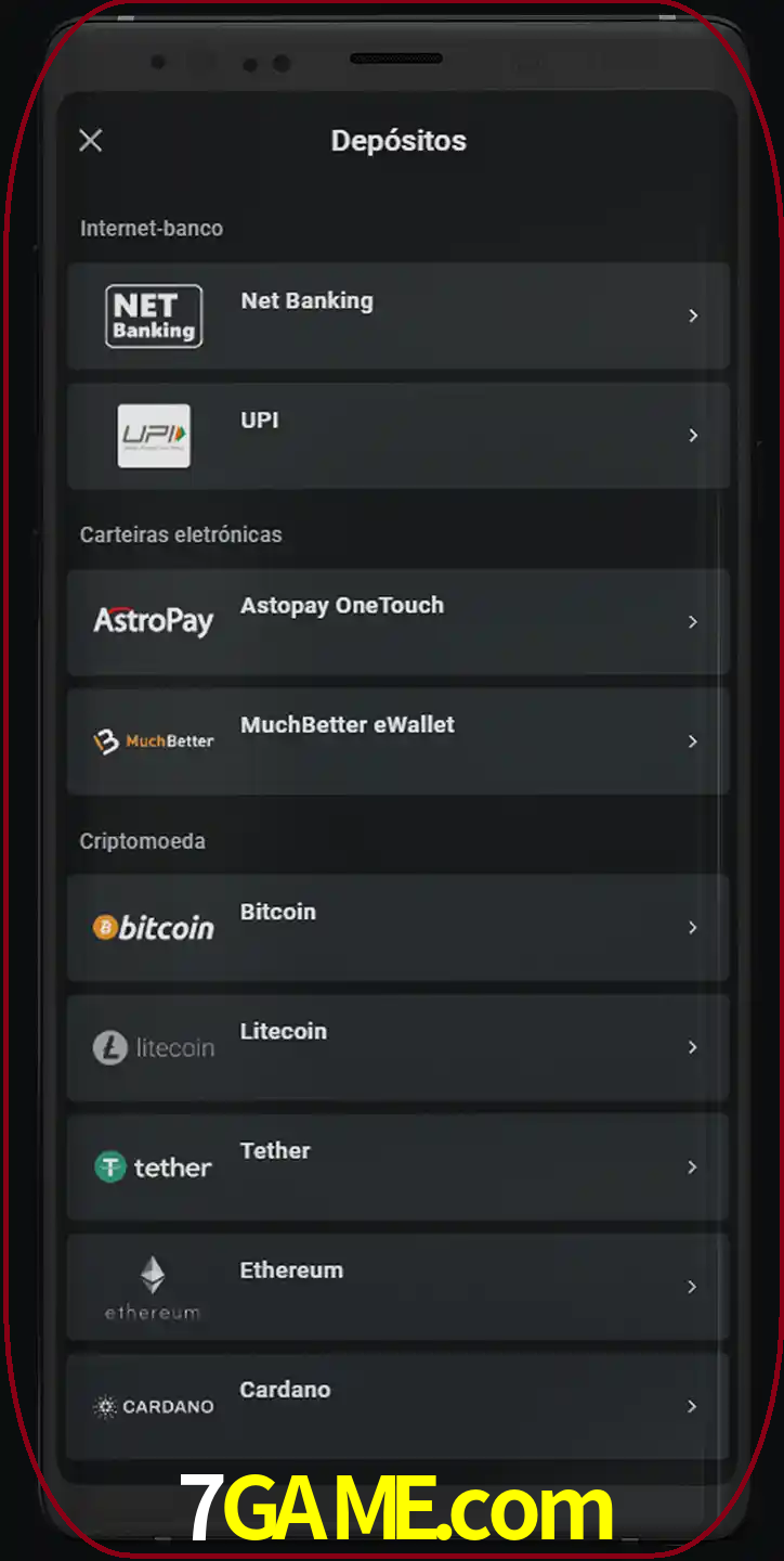 Você pode usar métodos alternativos de depósito.